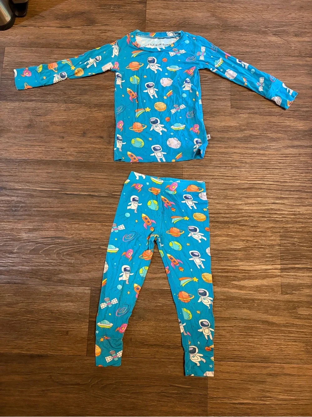 Little Bum Bums Toddler 2-Piece Blue Bamboo Astronaut Space Pjs 2T